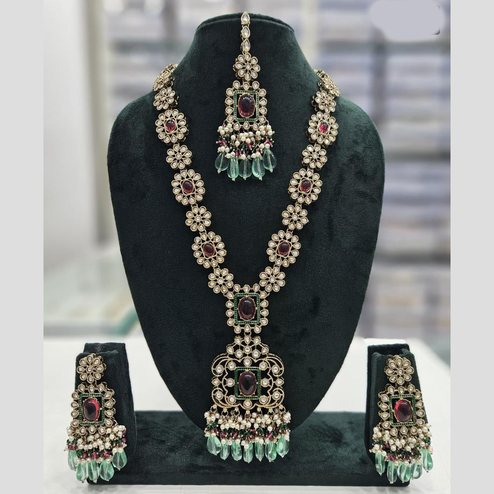 Rajwadi Collection Gold Plated Kundan Stone And Pearl Long Necklace Set