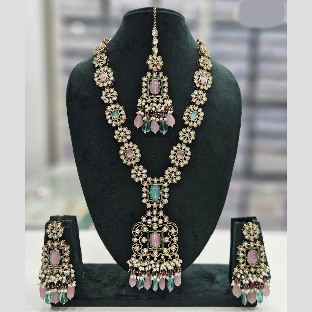 Rajwadi Collection Gold Plated Kundan Stone And Pearl Long Necklace Set