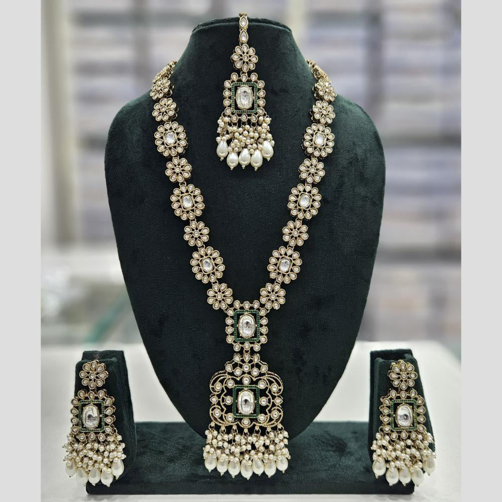 Rajwadi Collection Gold Plated Kundan Stone And Pearl Long Necklace Set