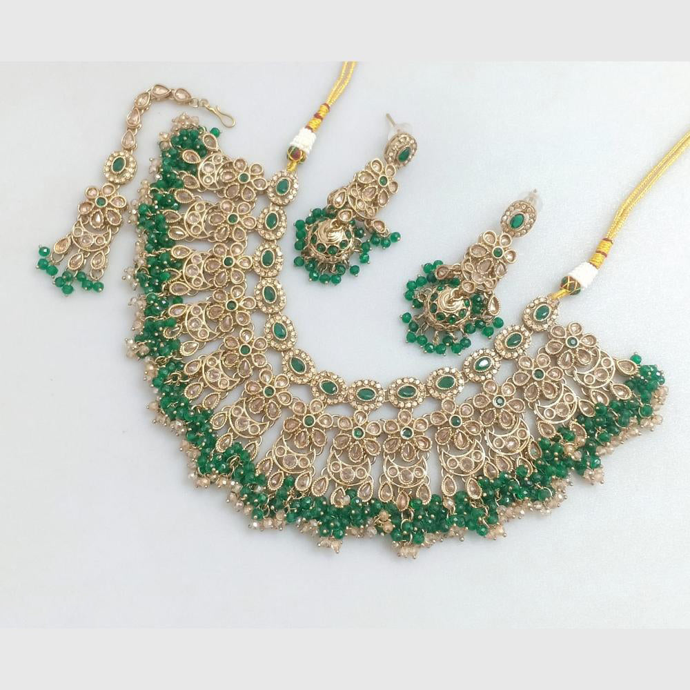 Rajwadi Collection Antique Finish Crystal Stone And Pearl Necklace Set