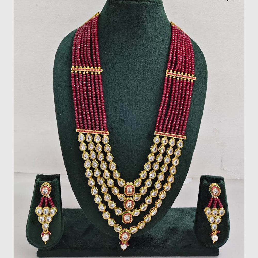 Rajwadi Collection Designer Kundan Stone Pearl Long Necklace Jewellery Set
