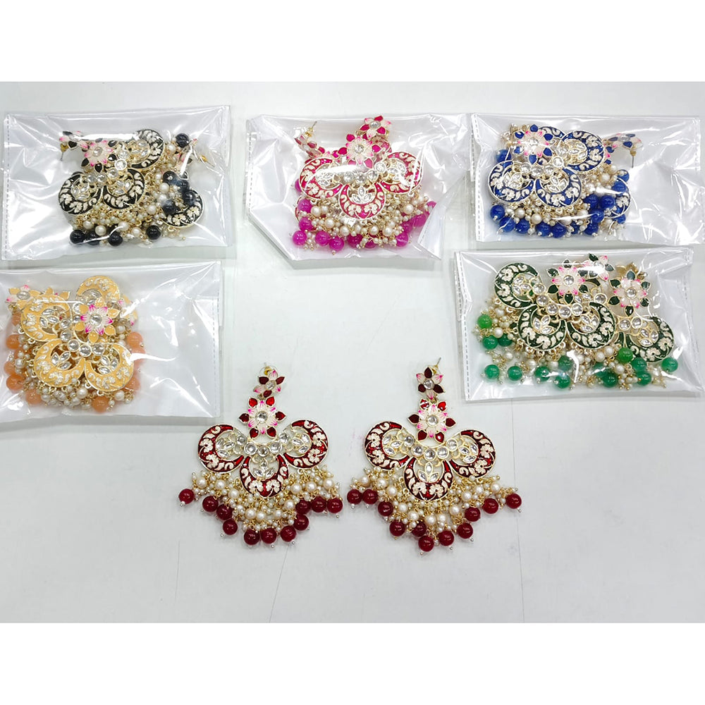 Rajwadi Collection Elegant Kundan and Pearl Meenakari Dangler Earrings