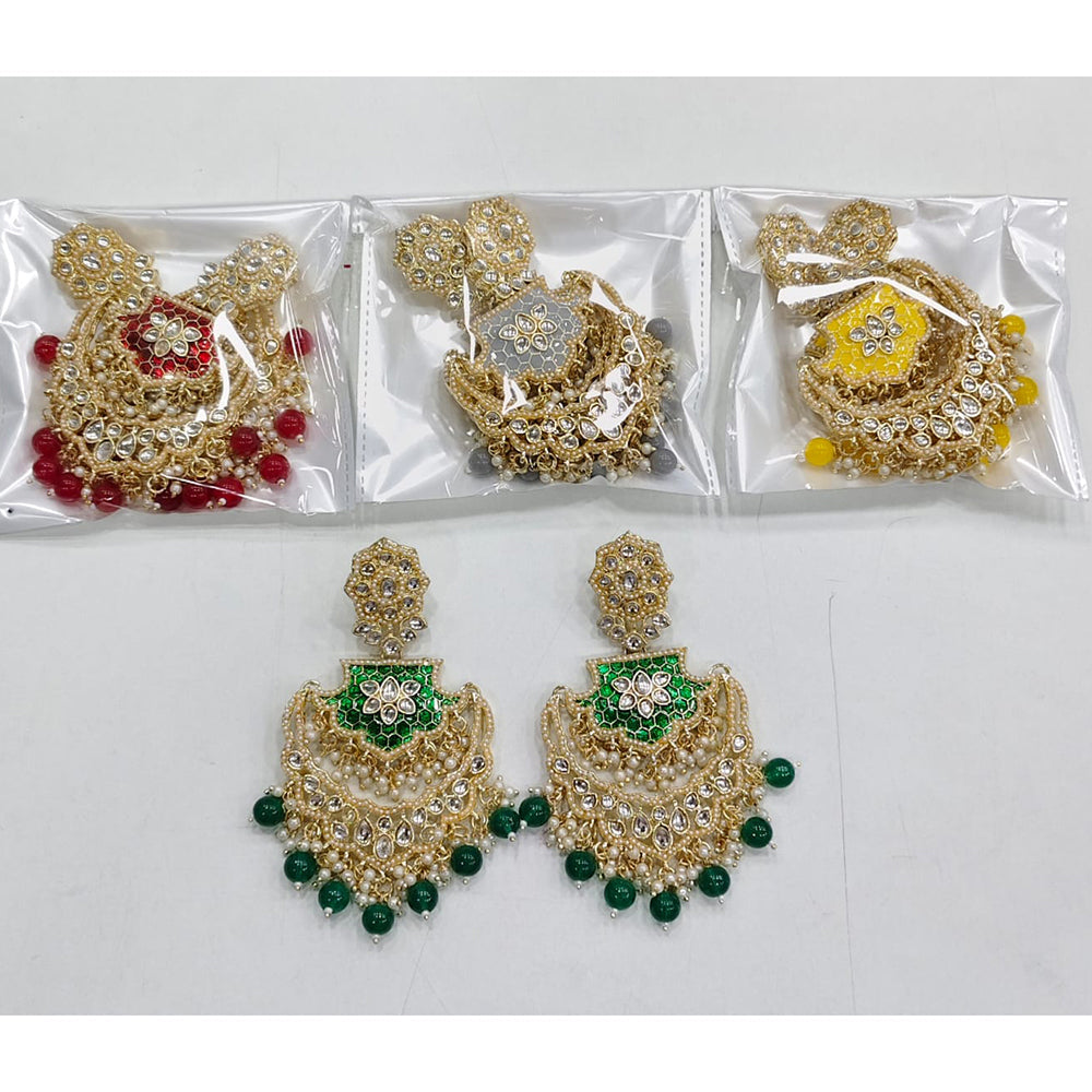 Rajwadi Collection Elegant Kundan and Pearl Meenakari Dangler Earrings