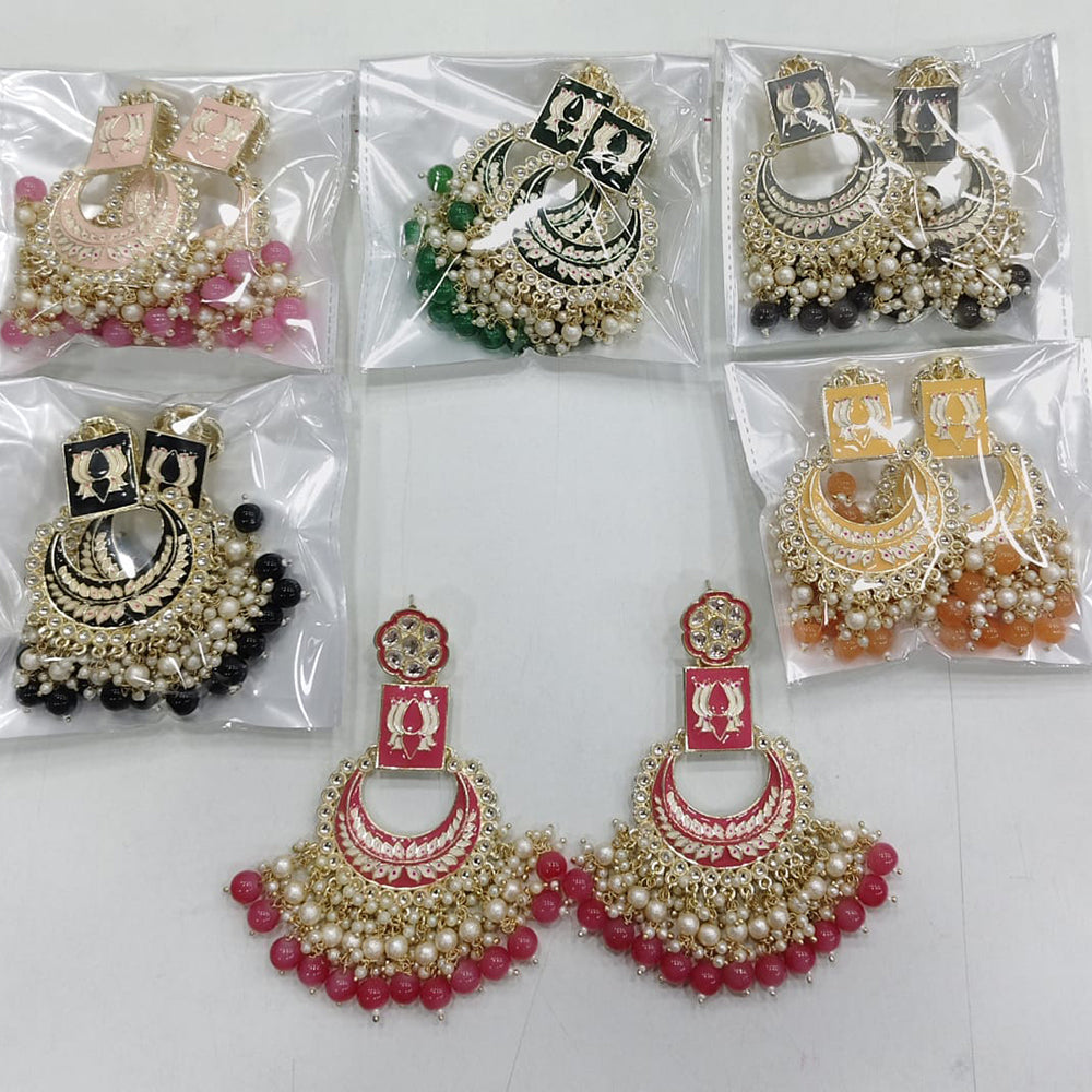 Rajwadi Collection Elegant Kundan and Pearl Meenakari Dangler Earrings