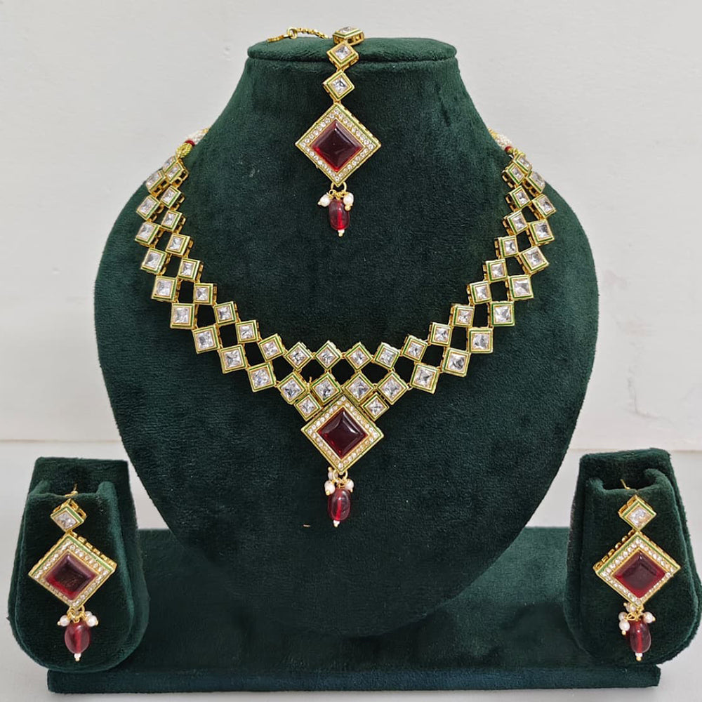 Rajwadi Collection Crystal Stone And Pearl Designer Necklace Set
