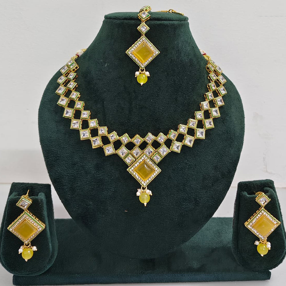 Rajwadi Collection Crystal Stone And Pearl Designer Necklace Set