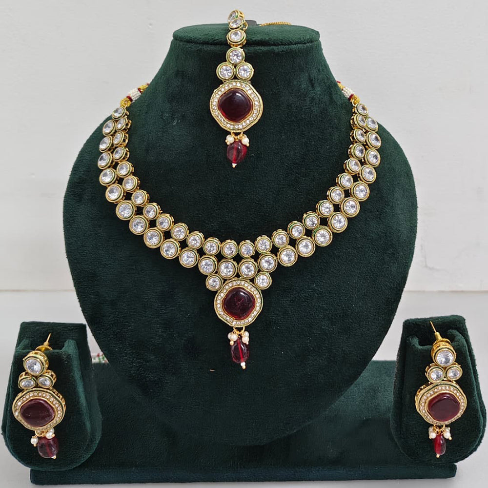 Rajwadi Collection Crystal Stone And Pearl Designer Necklace Set