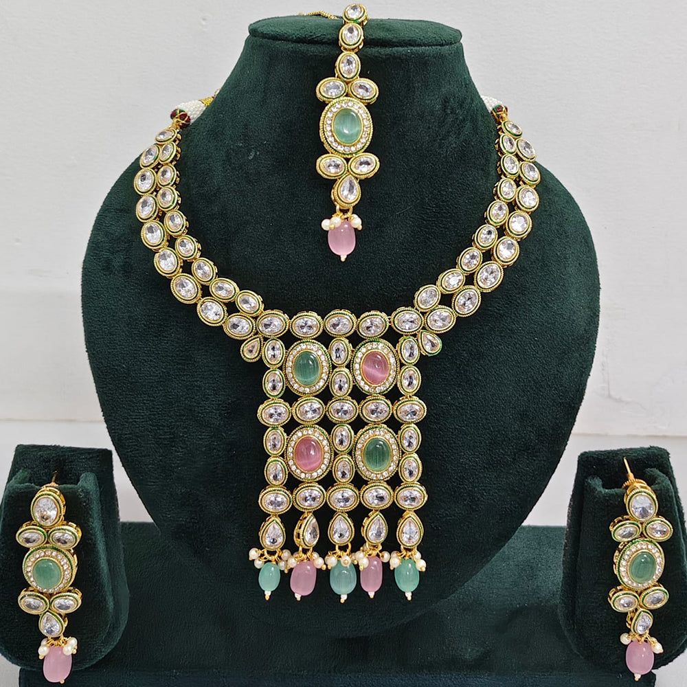 Rajwadi Collection Crystal Stone And Pearl Designer Necklace Set