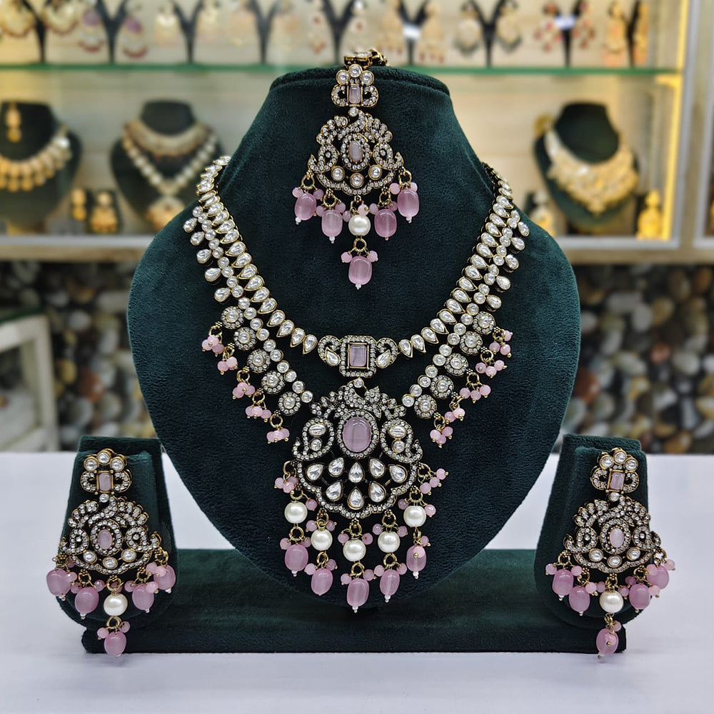 Rajwadi Collection Premium Pota And Austrain Pearl Ethnic Necklace Set