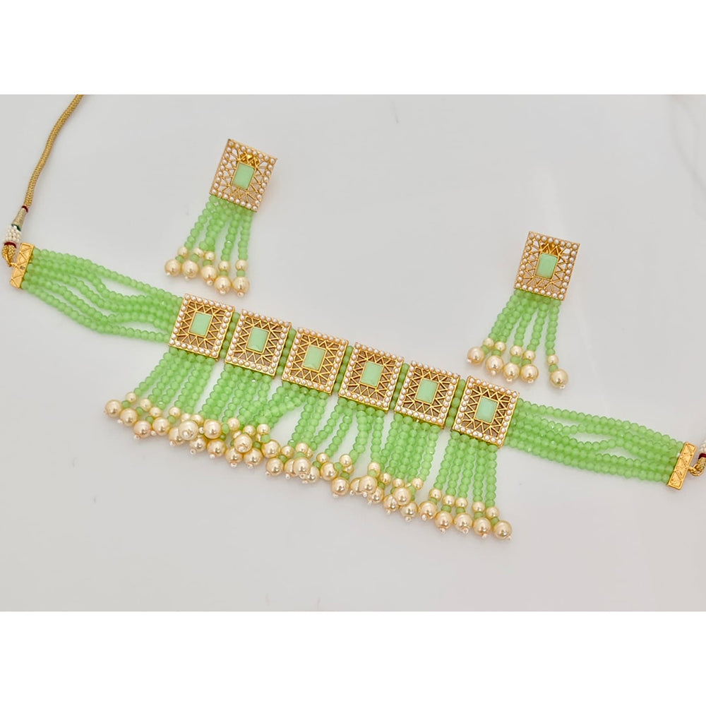 Rajwadi Collection Sparkling Crystal Stone And Pearl Choker Necklace Set