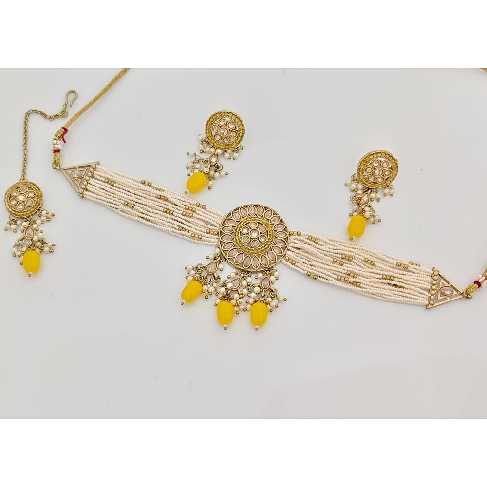 Rajwadi Collection Sparkling Crystal Stone And Pearl Choker Necklace Set