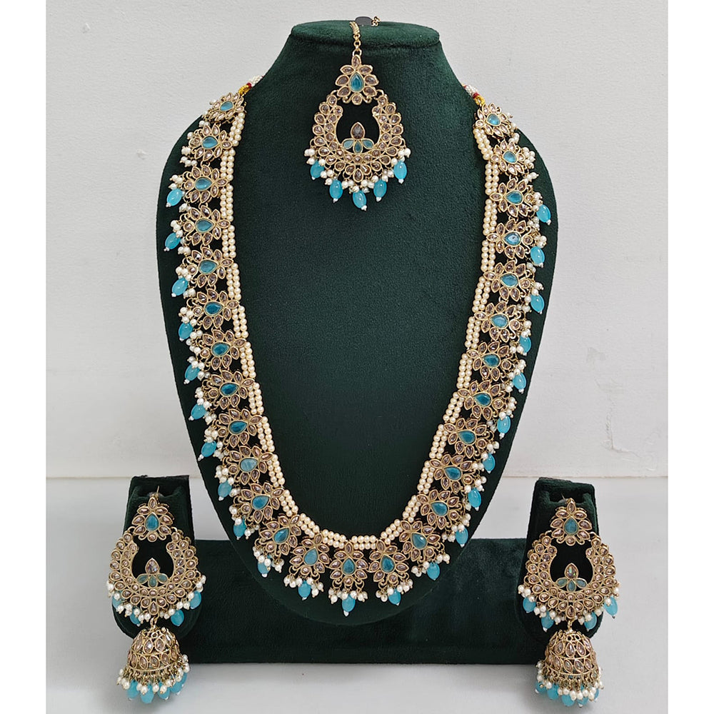 Rajwadi Collection Sparkling Crystal Stone And Pearl Long Necklace Set