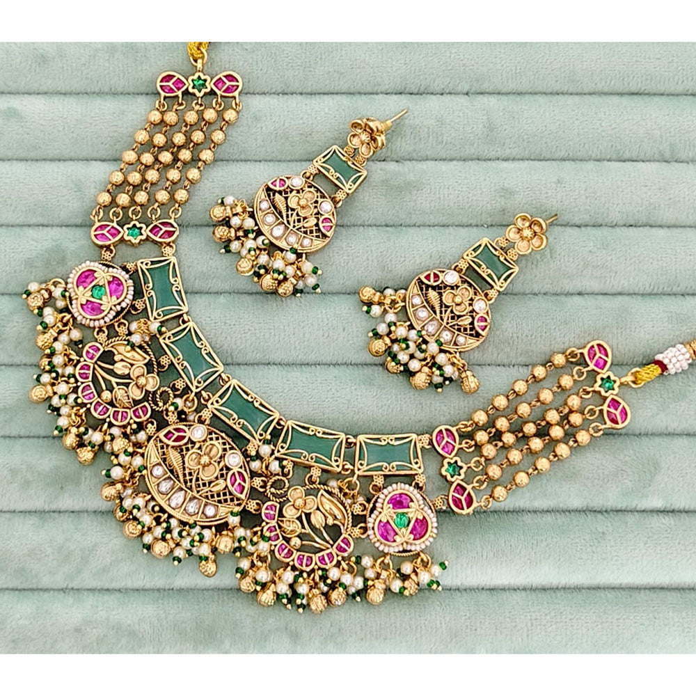 Rajwadi Collection Pota Stone And Pearl Necklace Set