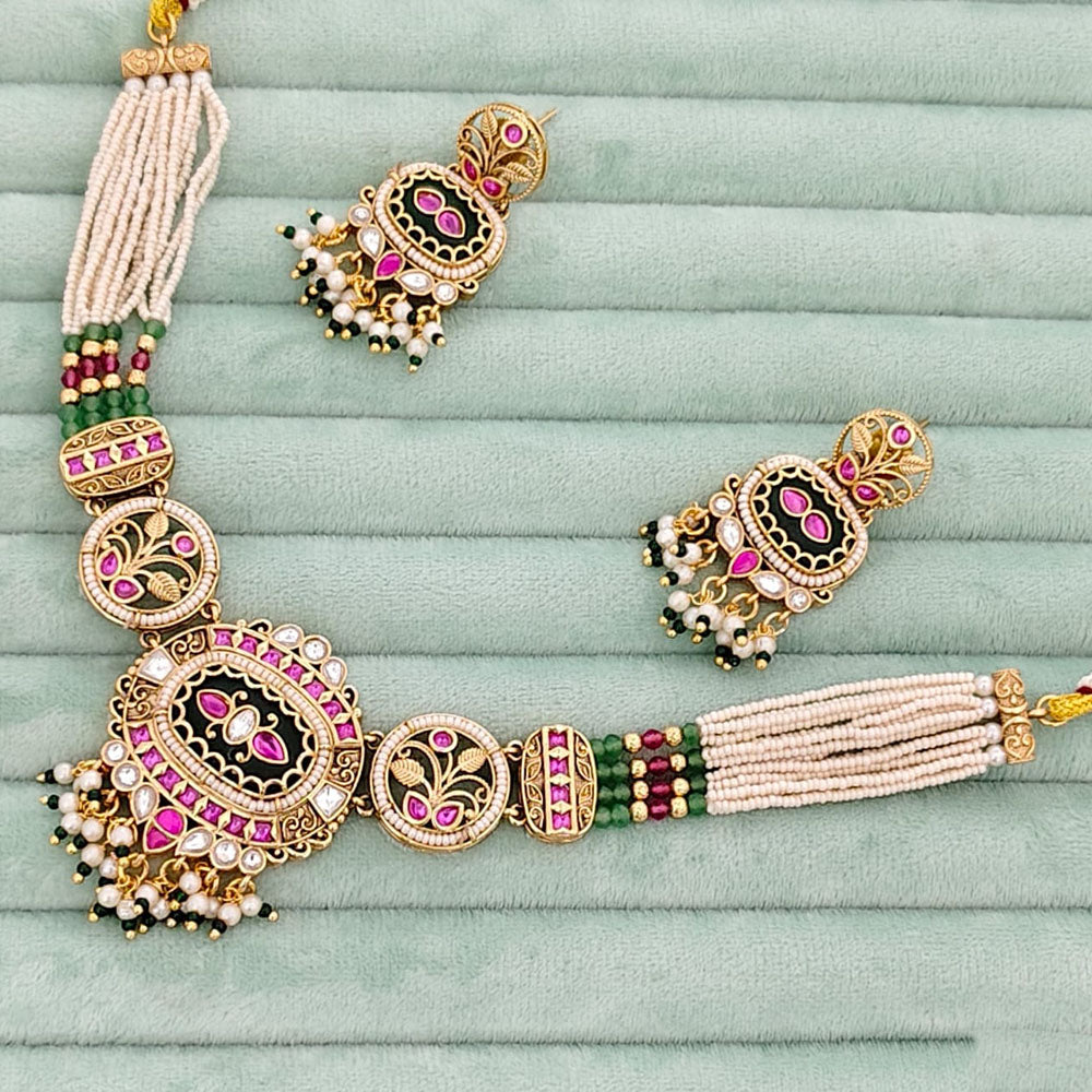 Rajwadi Collection Pota Stone And Pearl Necklace Set