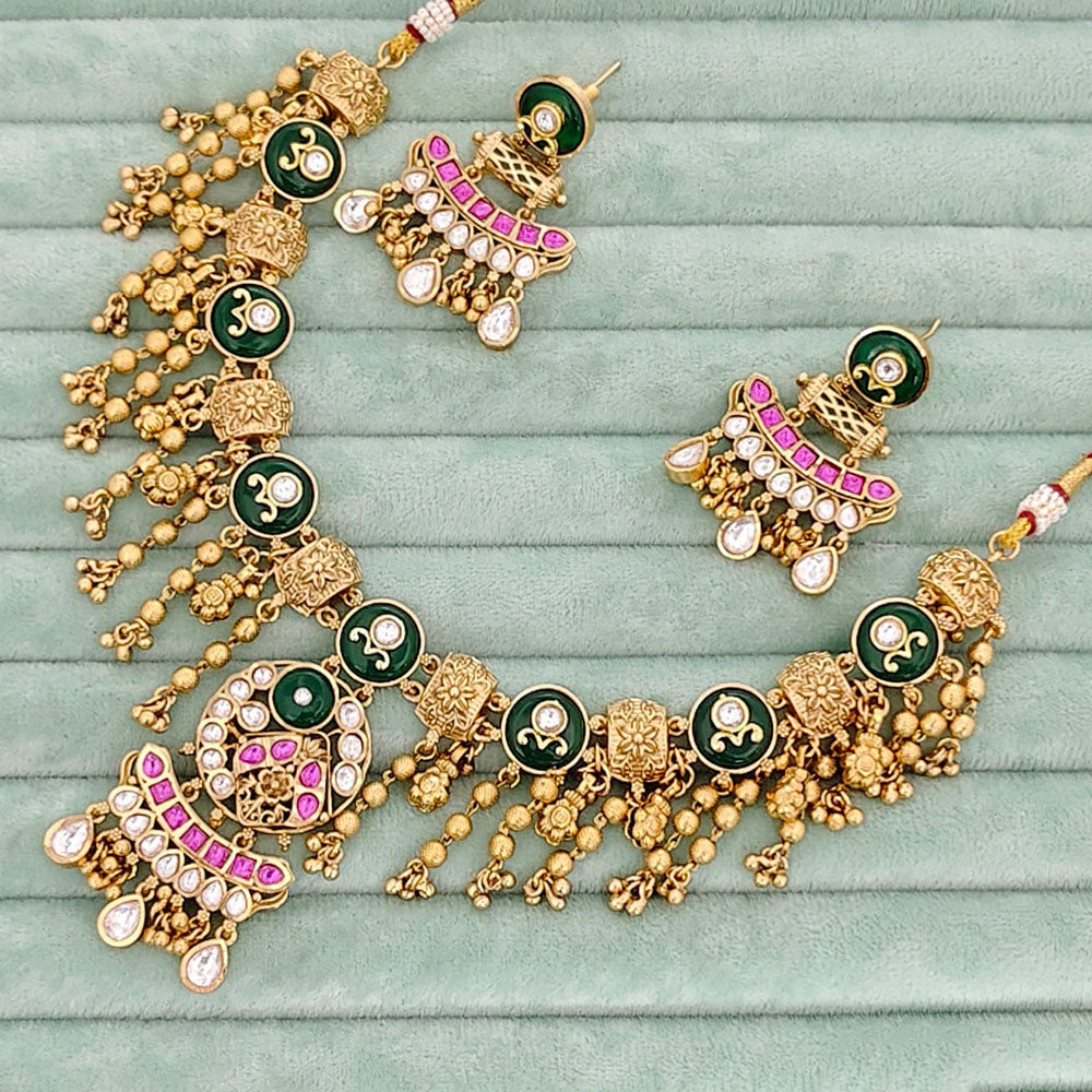 Rajwadi Collection Pota Stone And Pearl Necklace Set