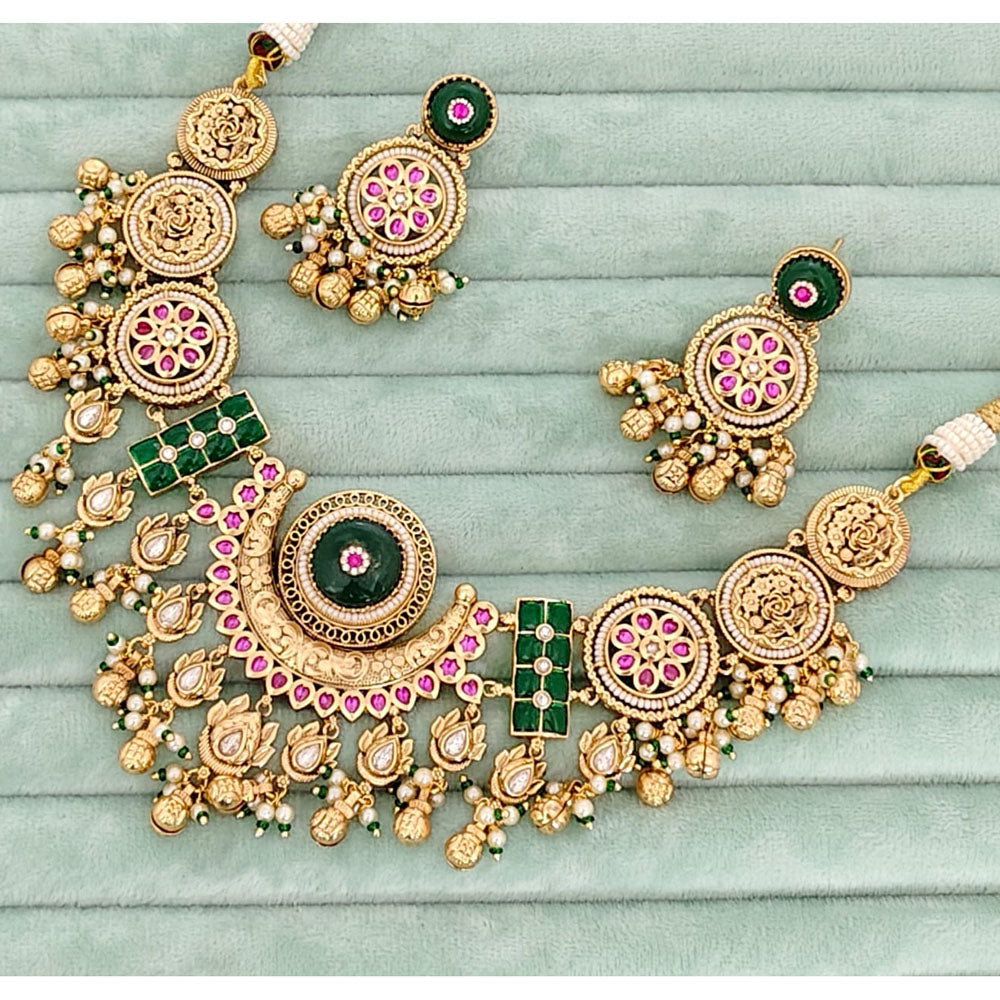 Rajwadi Collection Pota Stone And Pearl Necklace Set