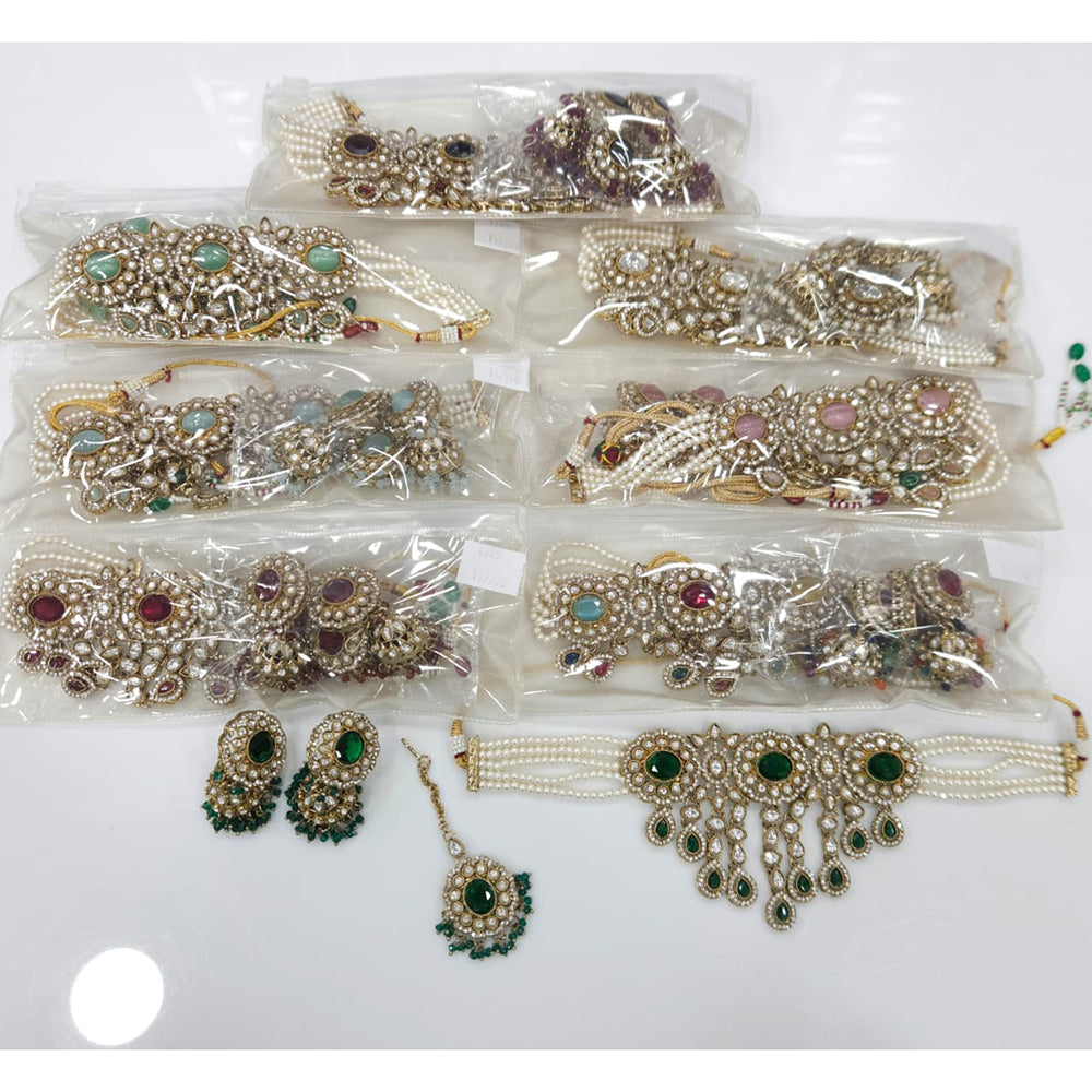 Rajwadi Collection Pota Stone And Austrian Stone Pearl Choker Designer Necklace Set