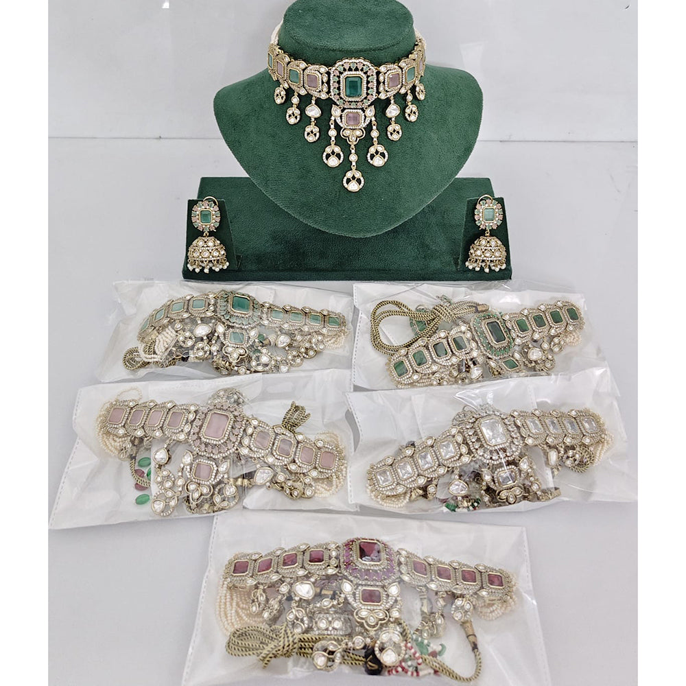 Rajwadi Collection Grand American Daimond And Polki Kundan Choker Necklace Set