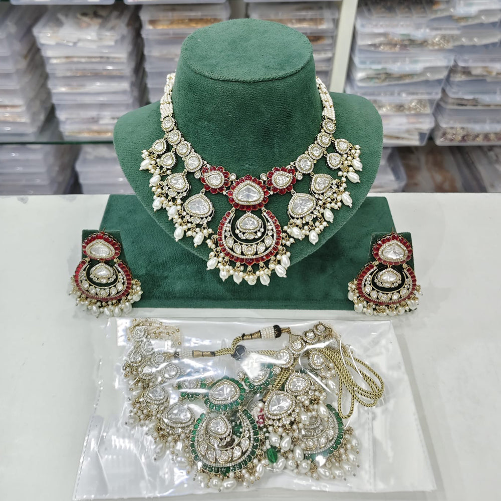 Rajwadi Collection Heritage Polki Kundan Stone And Beads Necklace Set