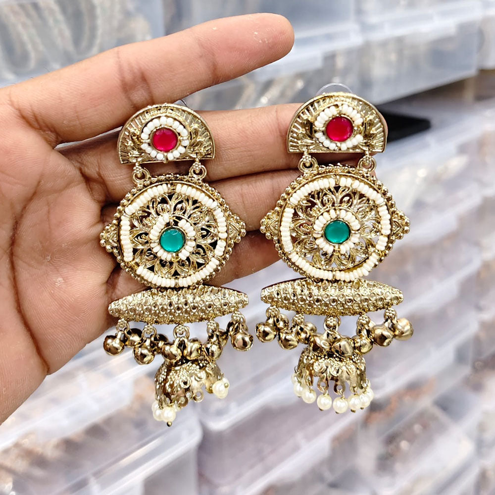 Rajwadi Collection Royal Pota Stone And Pearl Ghungroo Jhumki Earrings