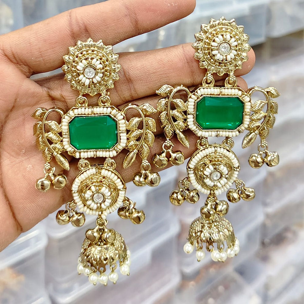 Rajwadi Collection Royal Pota Stone And Pearl Ghungroo Jhumki Earrings