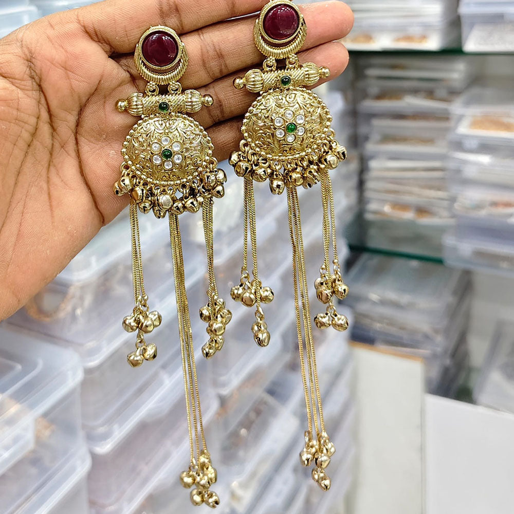 Rajwadi Collection Royal Pota Stone Ghungroo Dangler Earrings