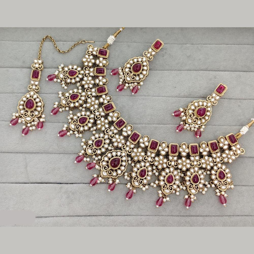 Rajwadi Collection Designer Pota Stone Pearl And Beads Necklace Set