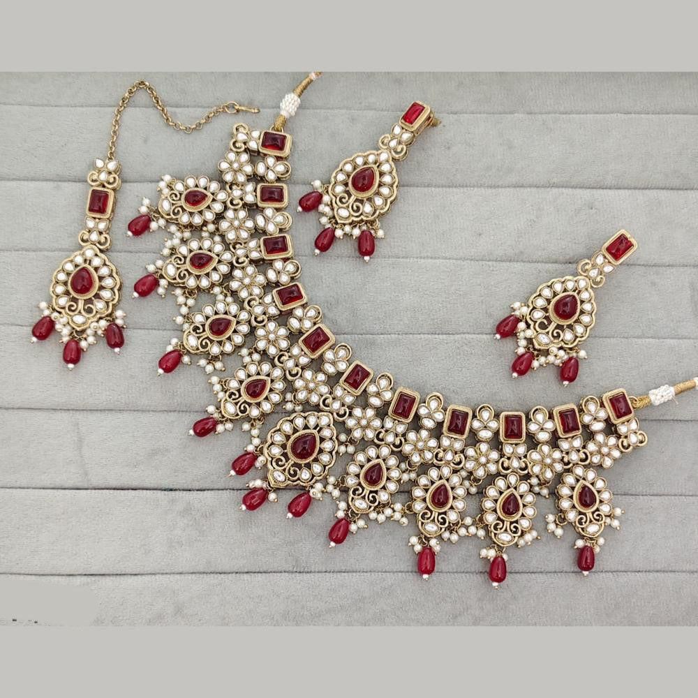 Rajwadi Collection Designer Pota Stone Pearl And Beads Necklace Set