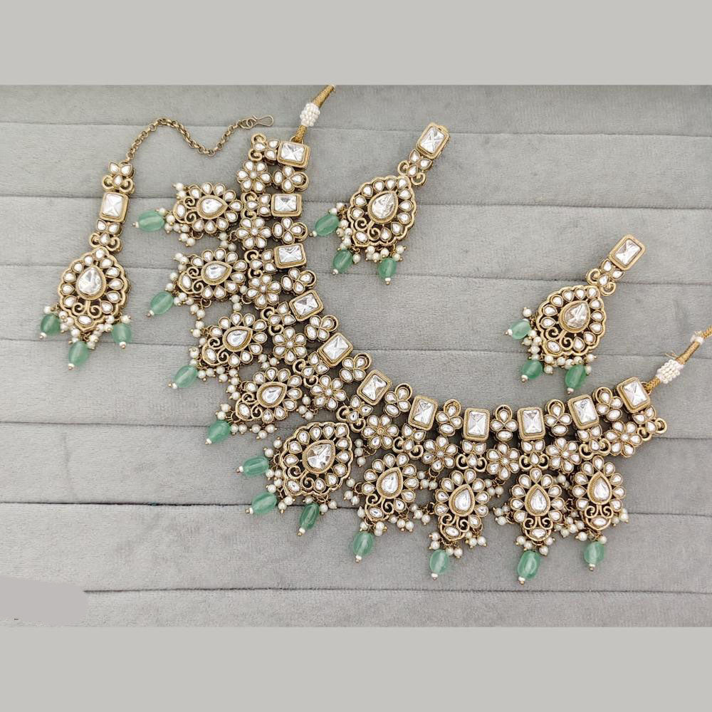 Rajwadi Collection Designer Pota Stone Pearl And Beads Necklace Set