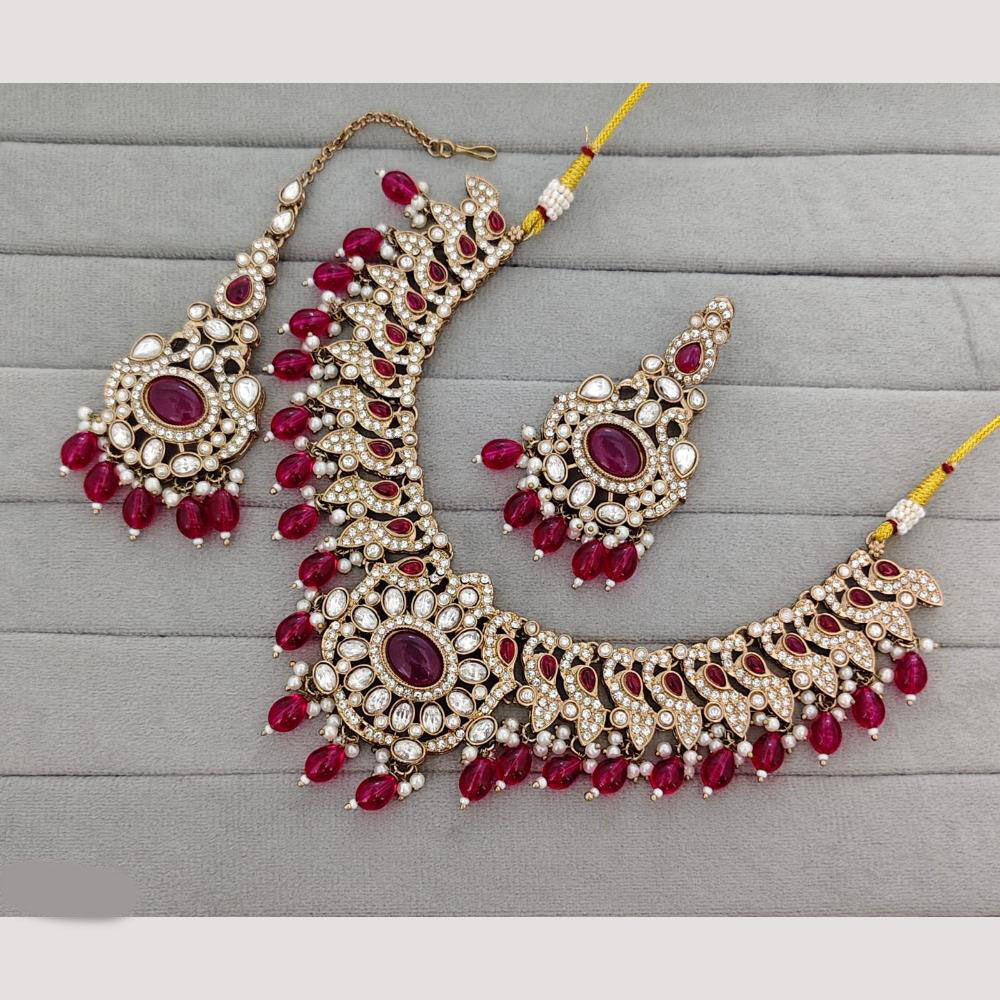 Rajwadi Collection Designer Pota Stone Pearl And Beads Necklace Set