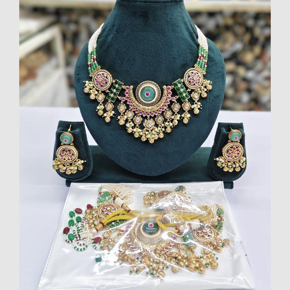 Rajwadi Collection Designer Pota Stone Pearl And Beads Necklace Set