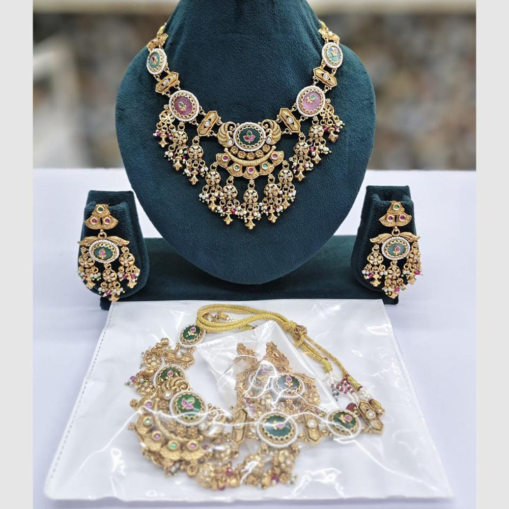 Rajwadi Collection Designer Pota Stone Pearl And Beads Necklace Set
