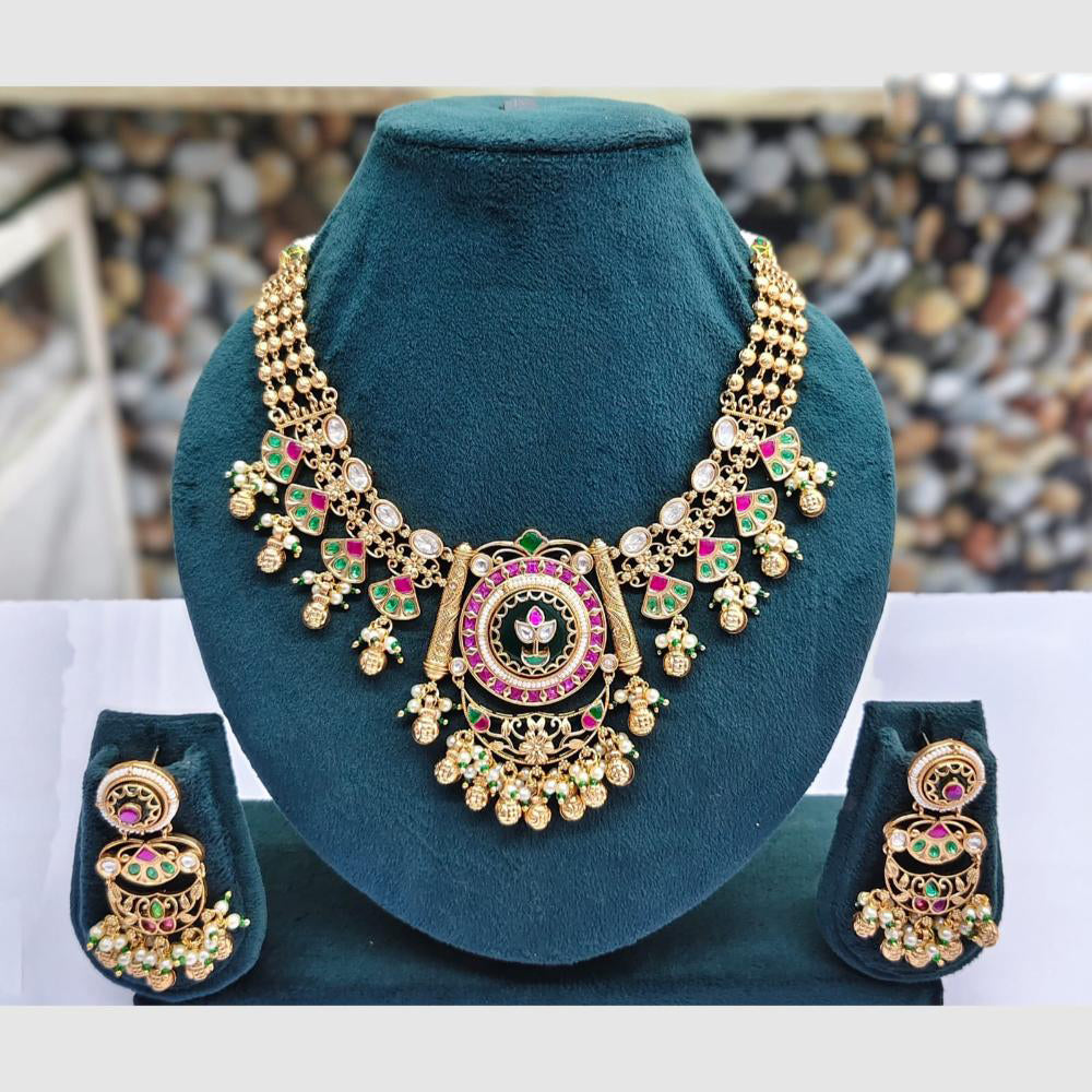 Rajwadi Collection Designer Pota Stone Pearl And Beads Necklace Set