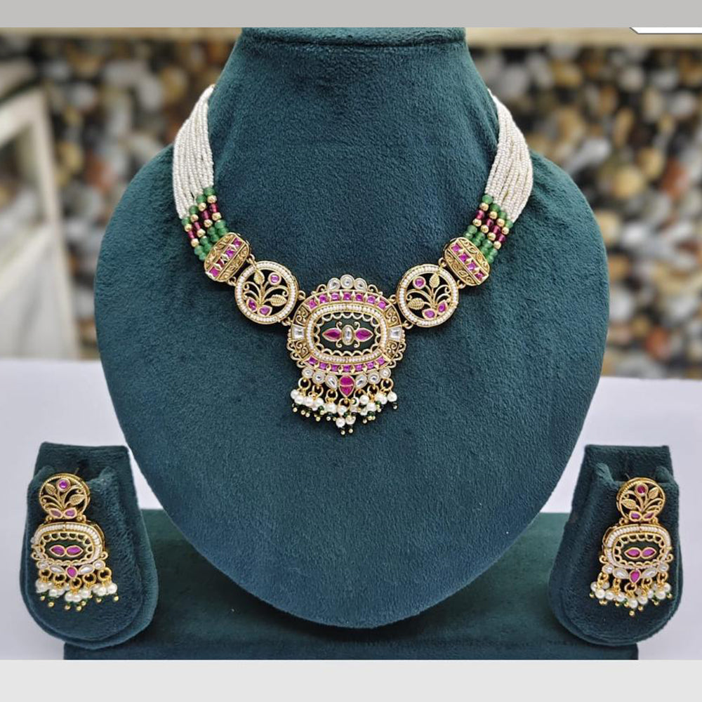 Rajwadi Collection Designer Pota Stone Pearl And Beads Necklace Set
