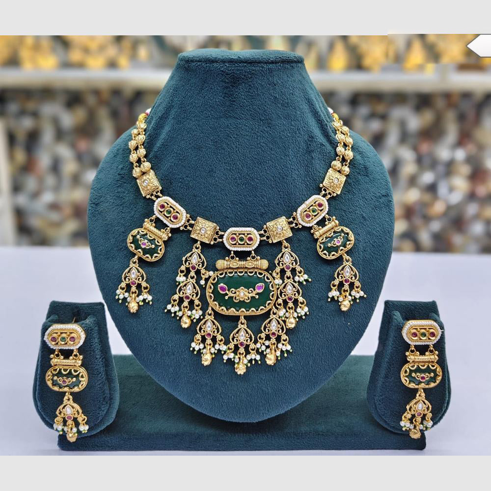 Rajwadi Collection Designer Pota Stone Pearl And Beads Necklace Set