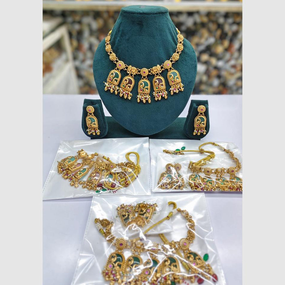 Rajwadi Collection Designer Pota Stone Pearl And Beads Necklace Set