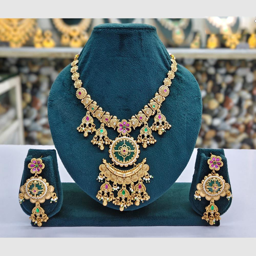 Rajwadi Collection Designer Pota Stone Pearl And Beads Necklace Set