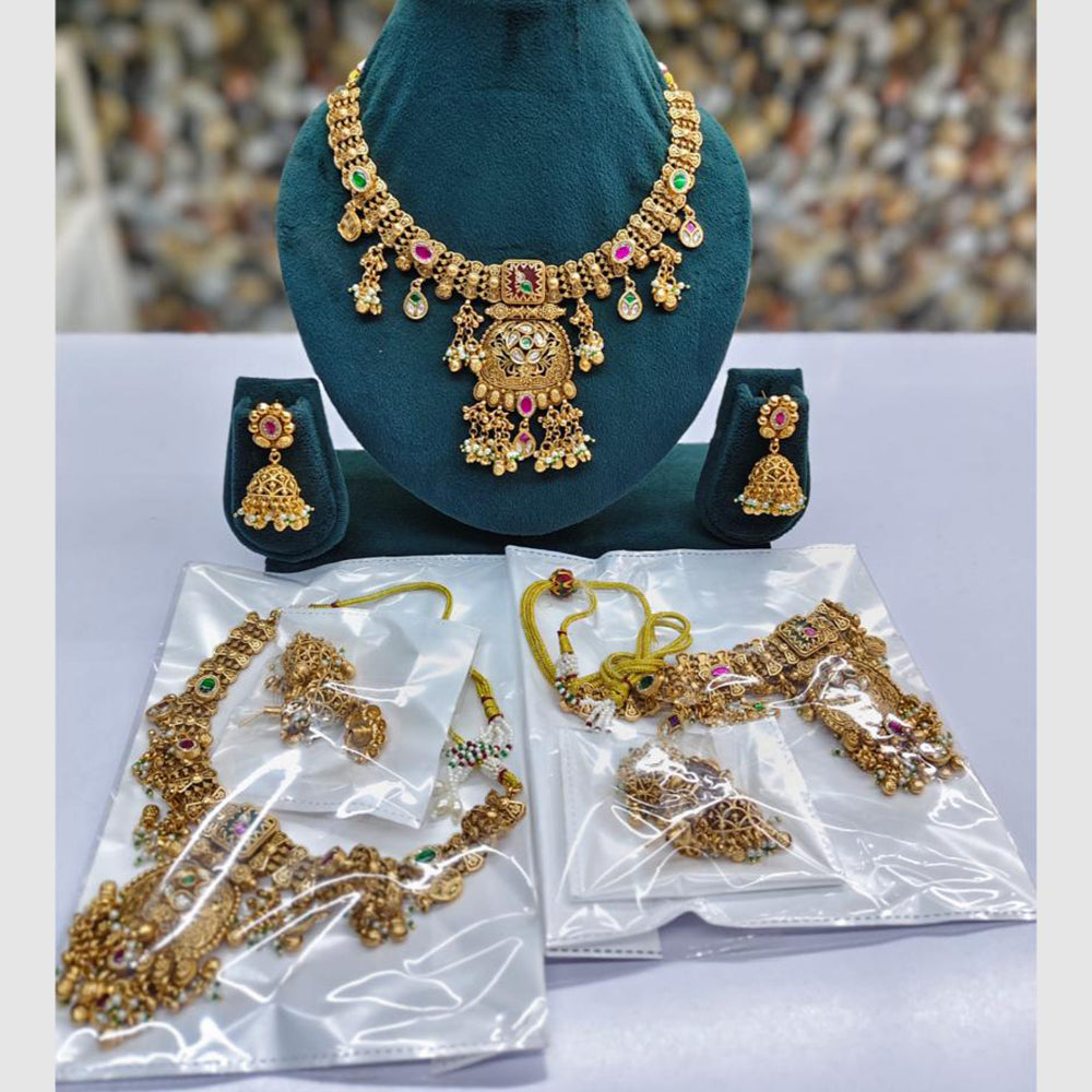 Rajwadi Collection Designer Pota Stone Pearl And Beads Necklace Set