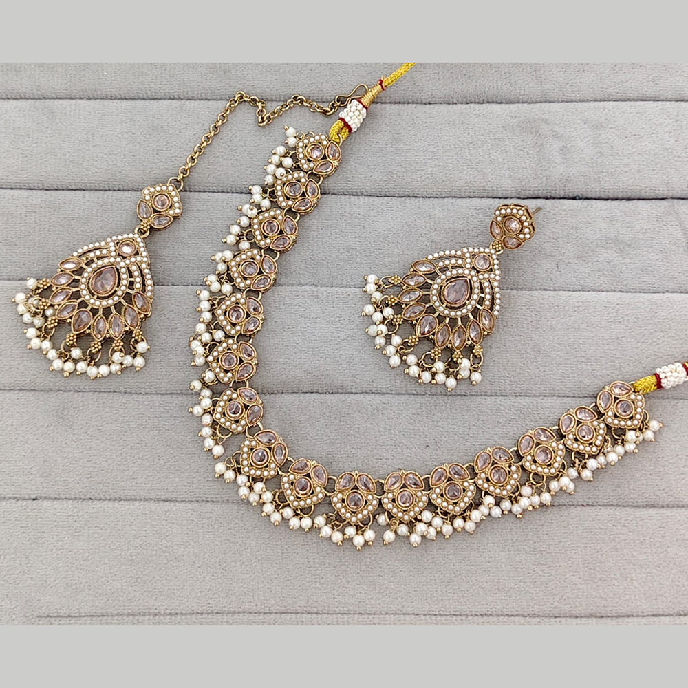 Rajwadi Collection Grand Crystal Stone And Pearl Festive Necklace Set