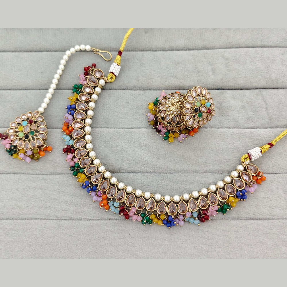 Rajwadi Collection Grand Crystal Stone And Pearl Festive Necklace Set