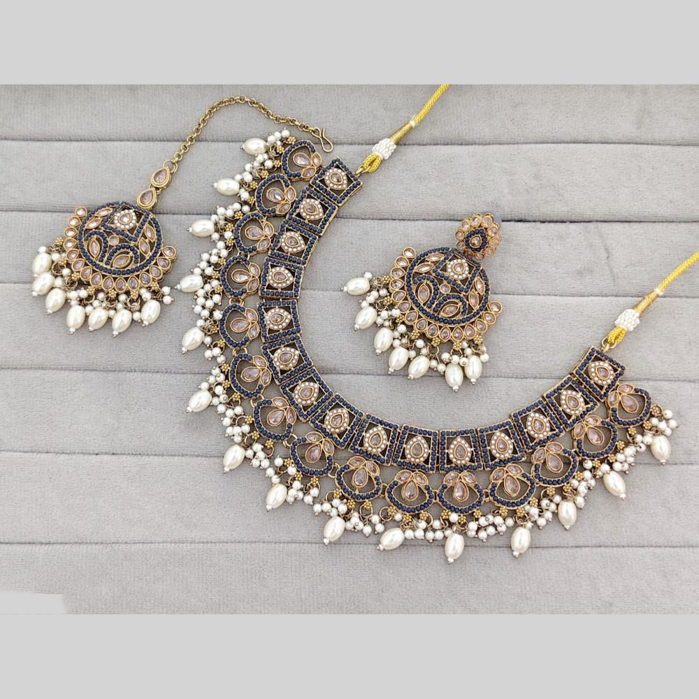 Rajwadi Collection Crystal Stone Pearl And Beads Statement Necklace Set