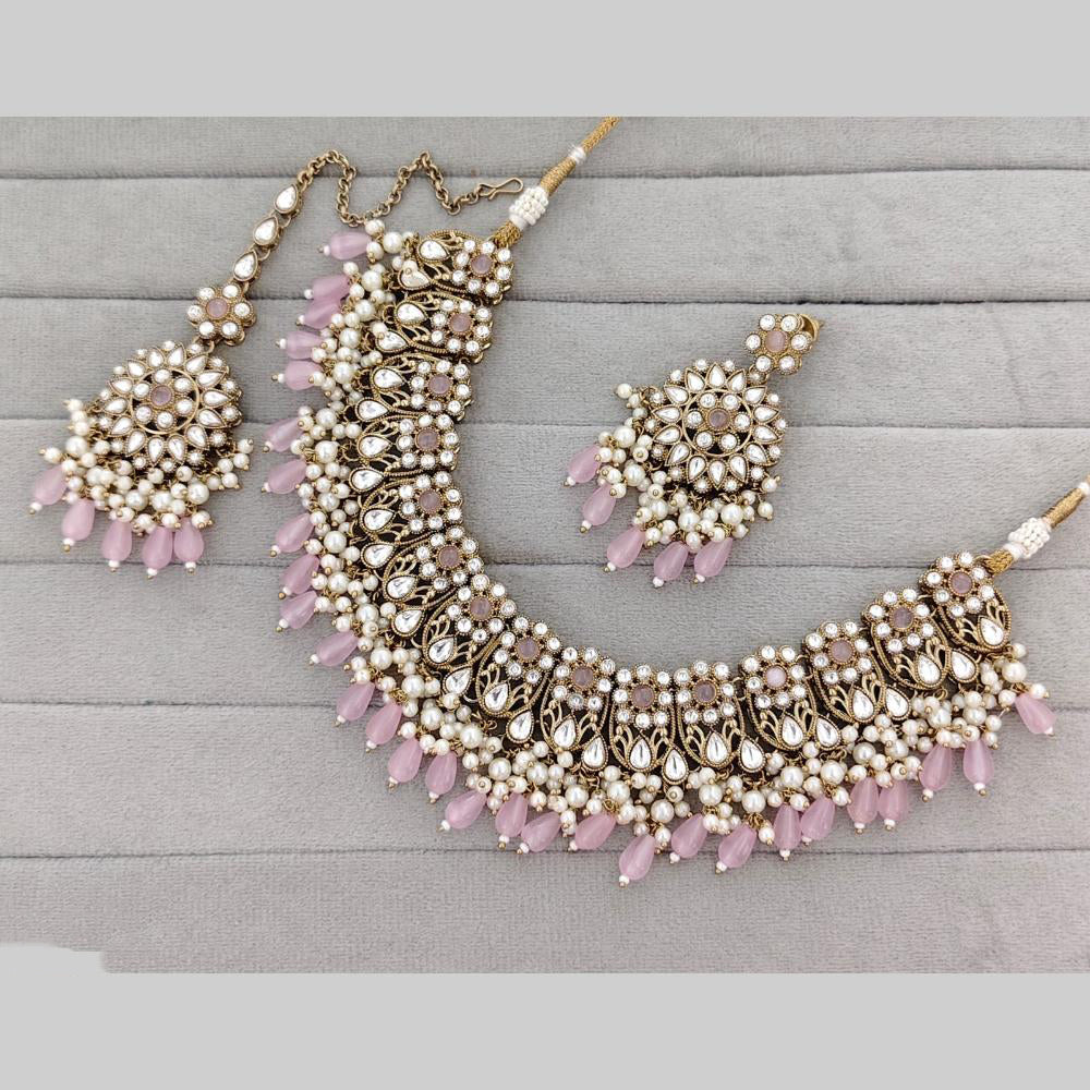 Rajwadi Collection Pota Stone Pearl And Beads Statement Necklace Set