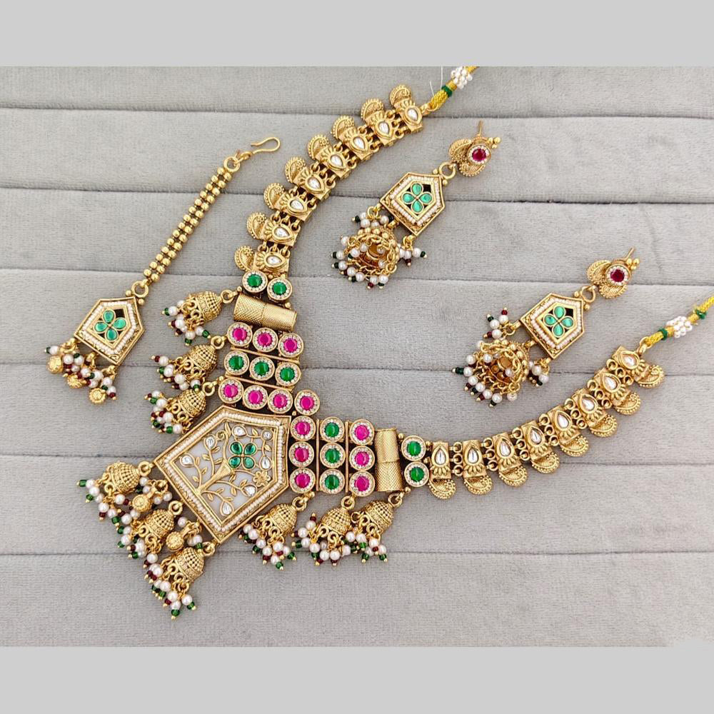 Rajwadi Collection Pota Stone And Pearl Statement Necklace Set