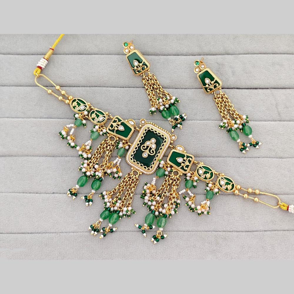 Rajwadi Collection Pota Stone And Pearl Statement Choker Necklace Set