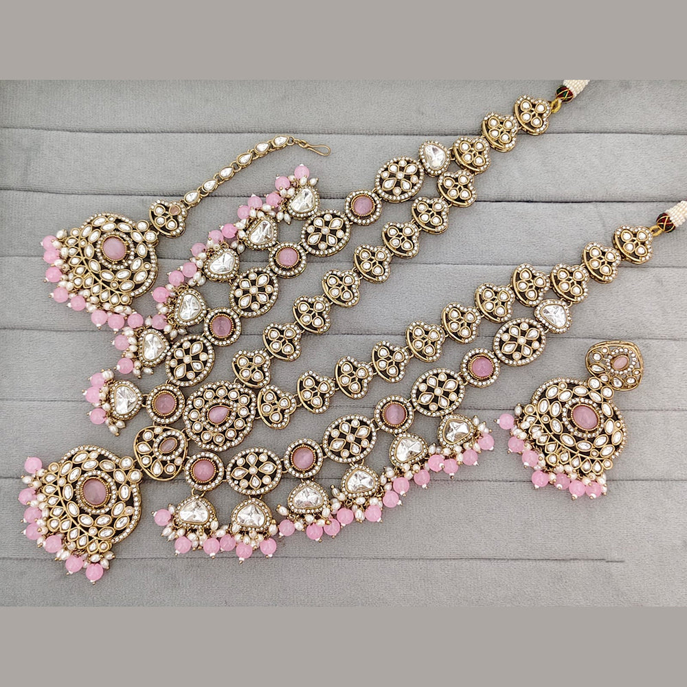 Rajwadi Collection Pota Stone Pearl And Beads Statement Long Necklace Set