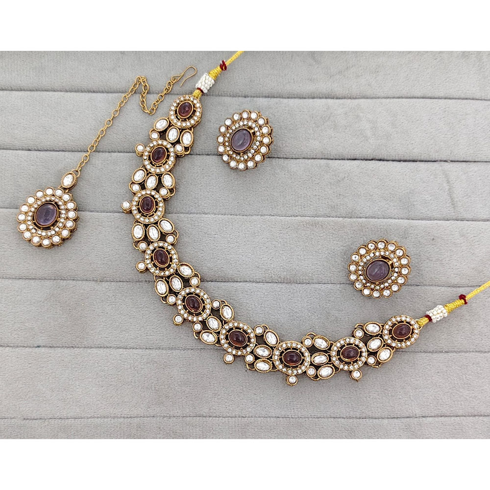 Rajwadi Collection Royal Pota And Crystal Stone Statement Necklace Set