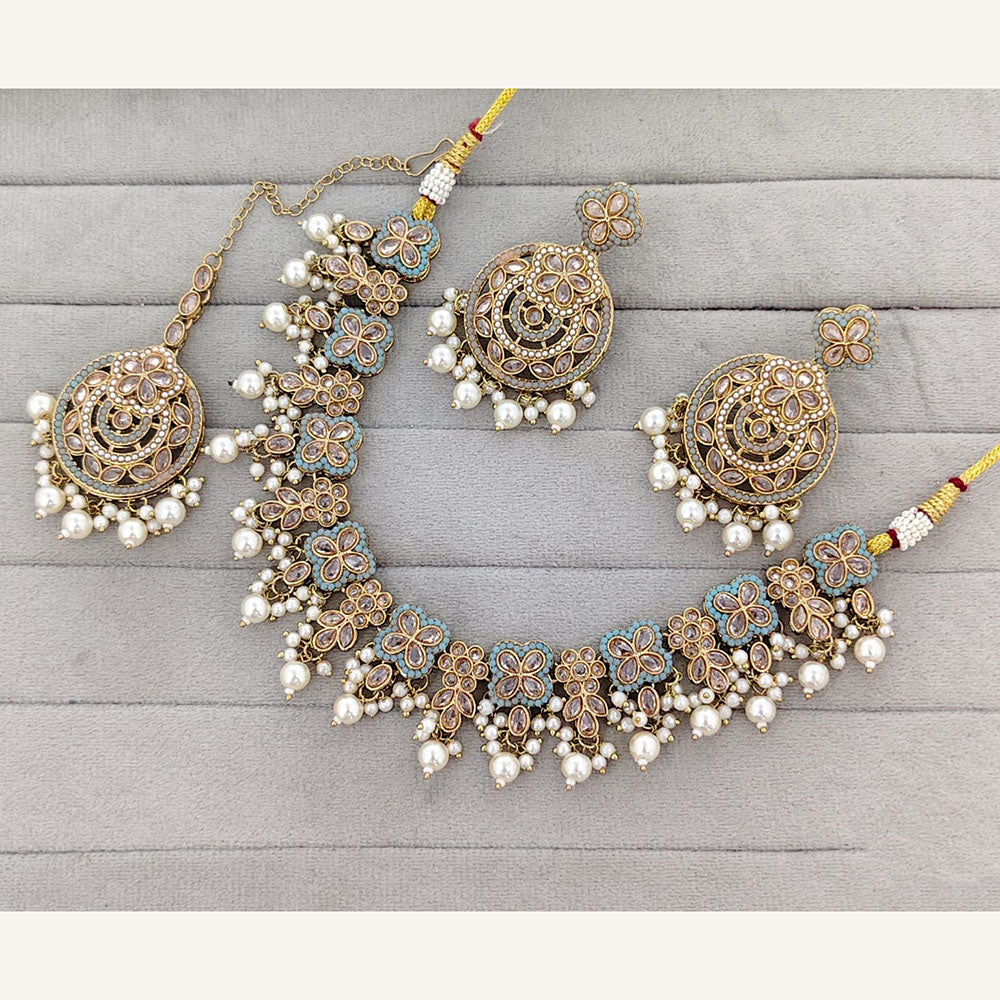 Rajwadi Collection Grand Crystal Stone And Beads Necklace Set