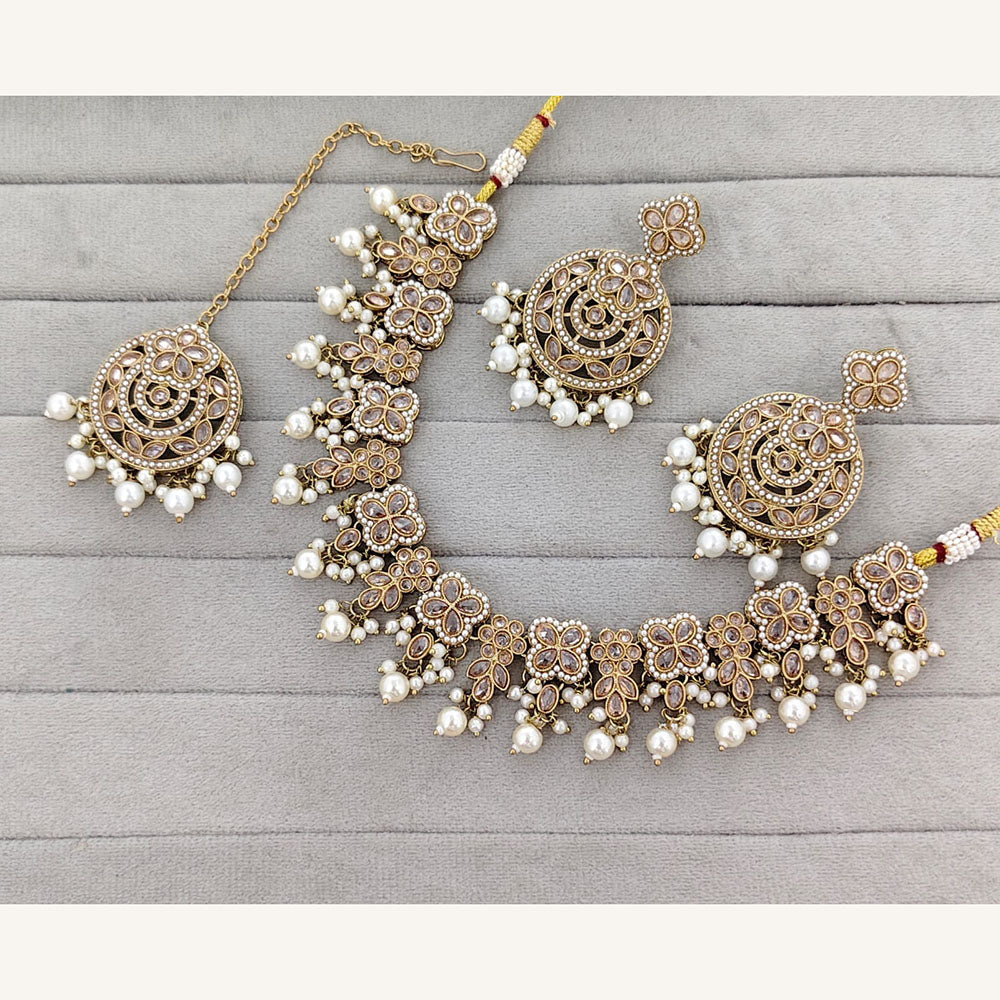 Rajwadi Collection Grand Crystal Stone And Beads Necklace Set