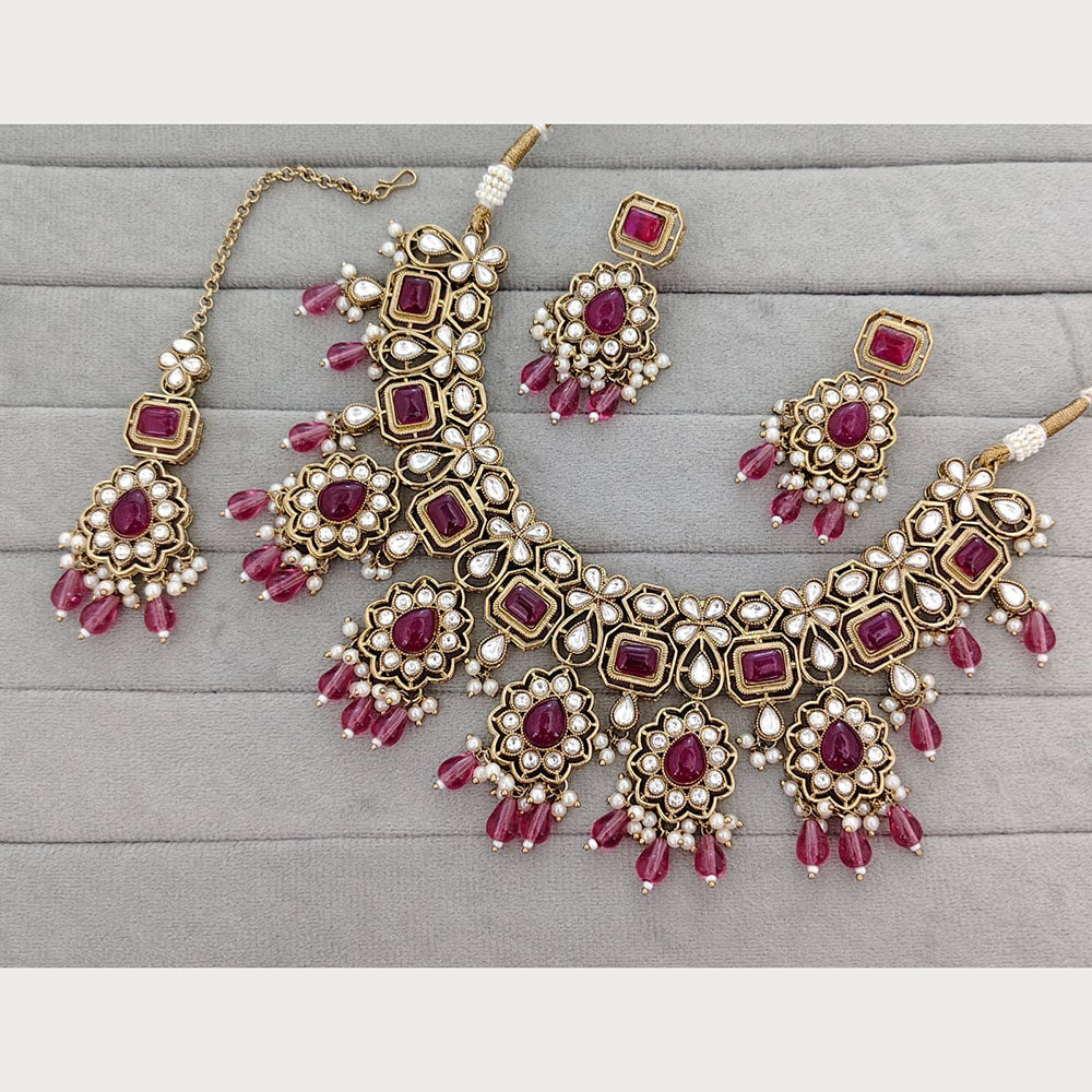 Rajwadi Collection Royal Pota And Crystal Stone Beads Statement Necklace Set