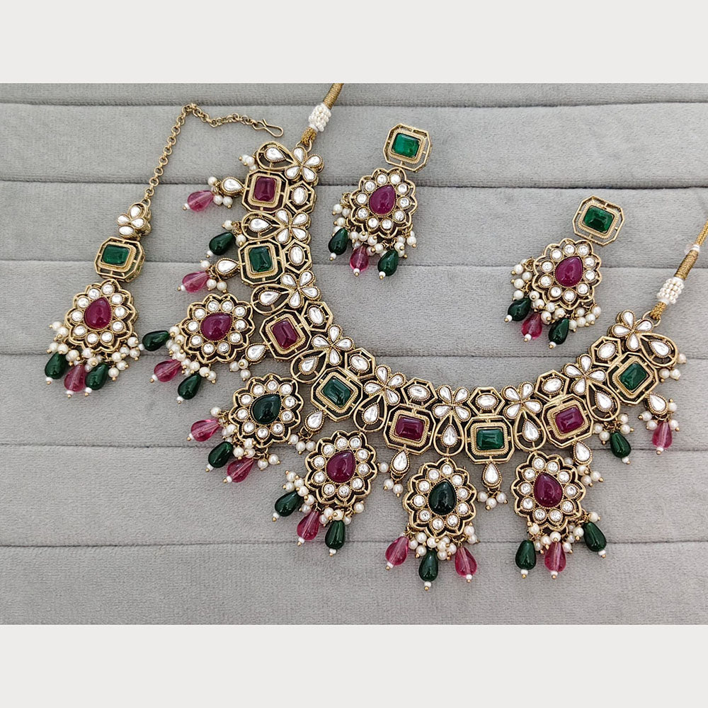 Rajwadi Collection Royal Pota And Crystal Stone Beads Statement Necklace Set